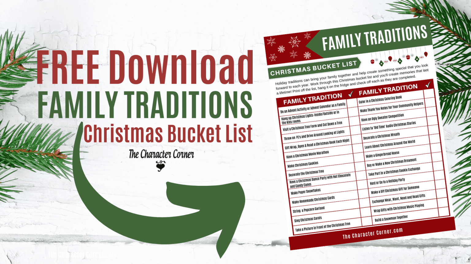 Text on image reads free download Family Traditions and Christmas Bucket List