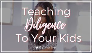 Image reads: Teaching Diligence To your Kids, shows a young lady working on a computer
