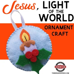 Jesus, light of the world craft text on picture of ornament