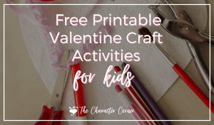 Image of Valentines crafts text reads: for ​kids Free ​Printable Valentine ​Craft ​Activities